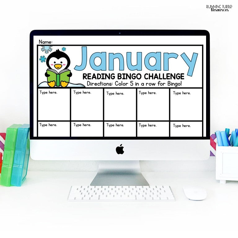 January Reading Log and Bookmark, Winter Bingo Reading Challenge