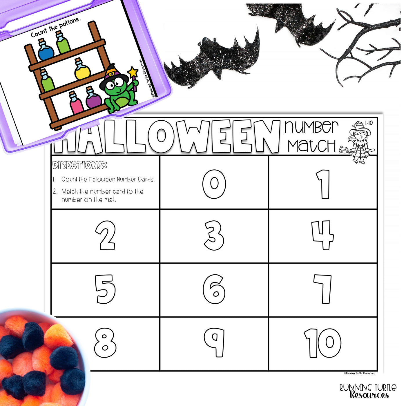 Halloween Number Match Count and Cover Task Cards