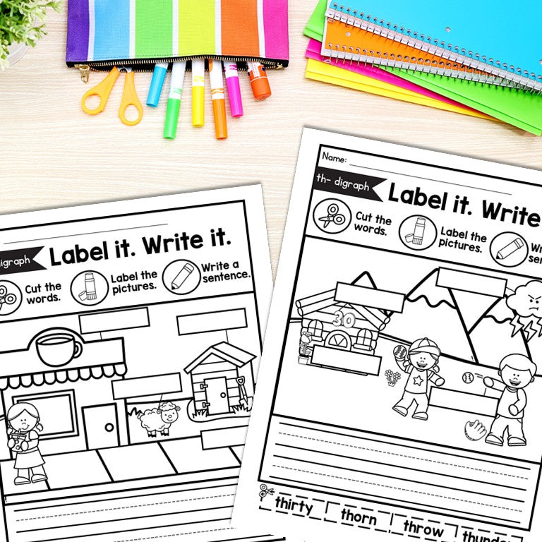 Digraph Worksheets for Kindergarten and First Grade, Label it Write it!