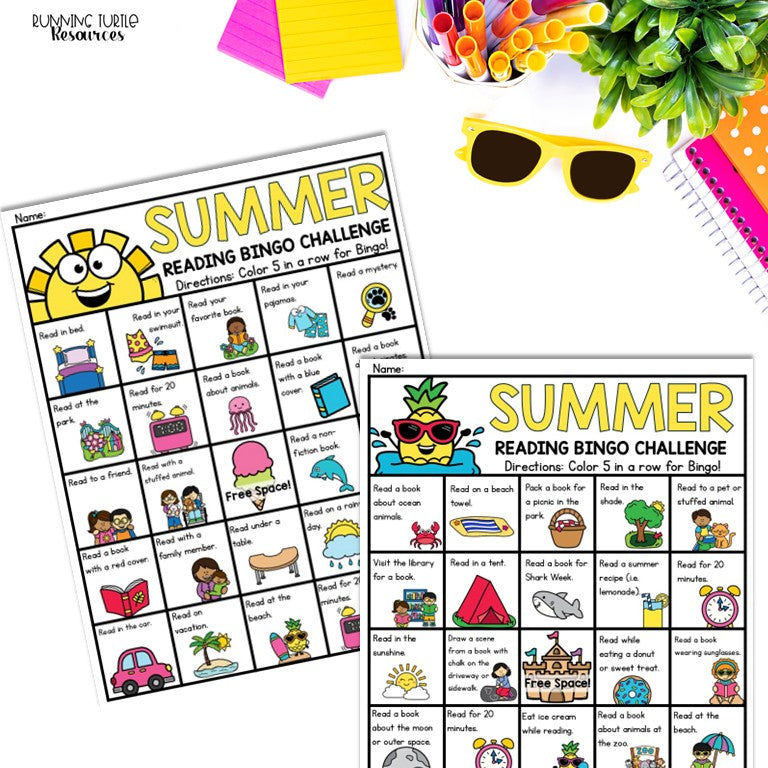Summer Reading Bingo, June and July Reading Challenge and Bookmarks