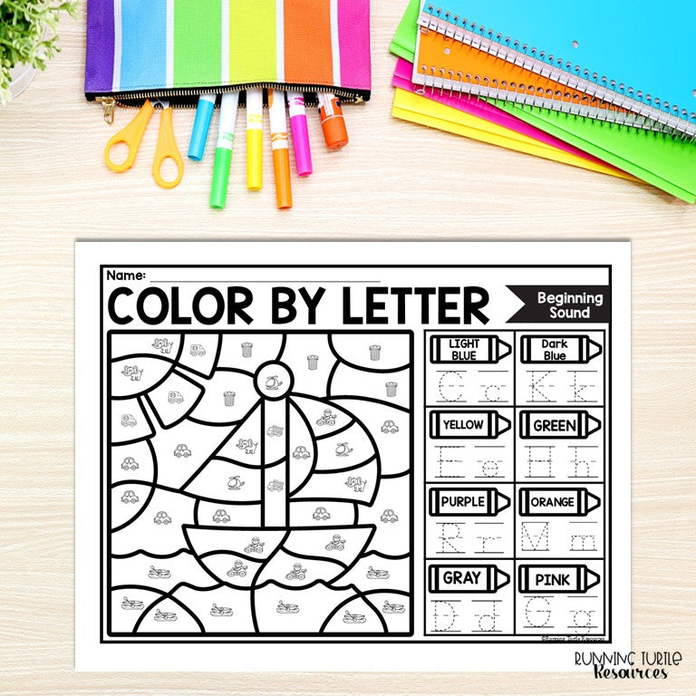 Transportation Color by Letter and Beginning Sound Pages, Things that Go Activities