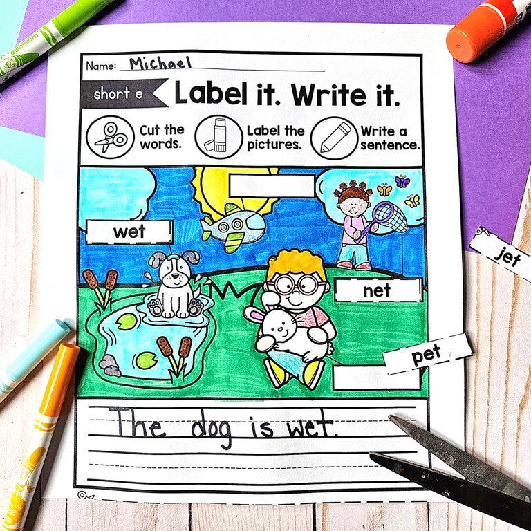 CVC Labeling Pictures, Label it! Write it!, Read and Match CVC Worksheets