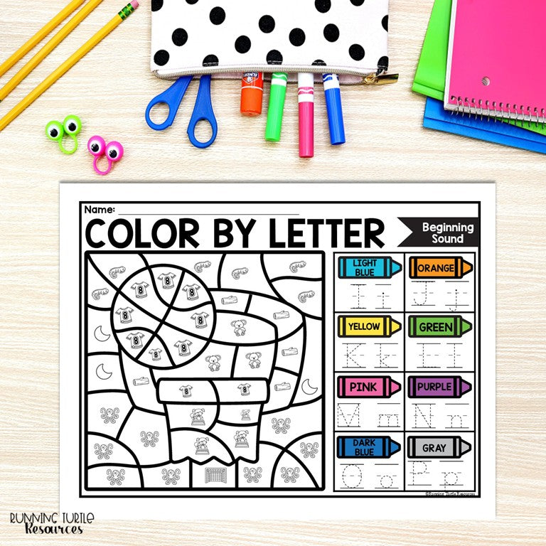 Sports Color by Letter and Beginning Sound Pages