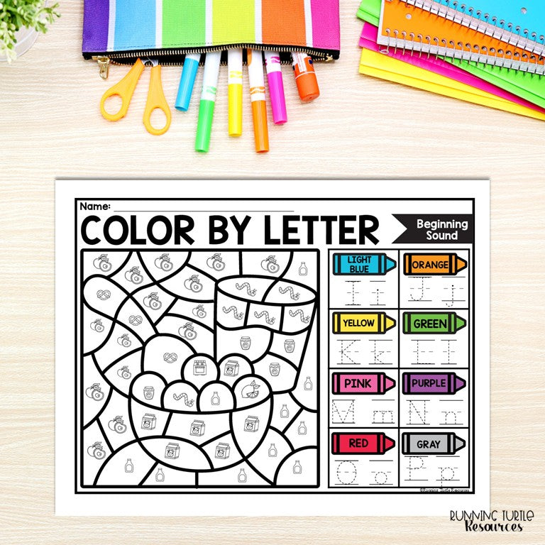 Food Color by Letter and Beginning Sound Pages