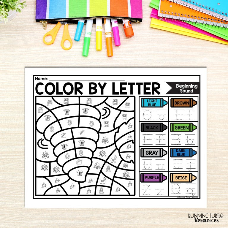Weather Color by Letter and Beginning Sound Pages