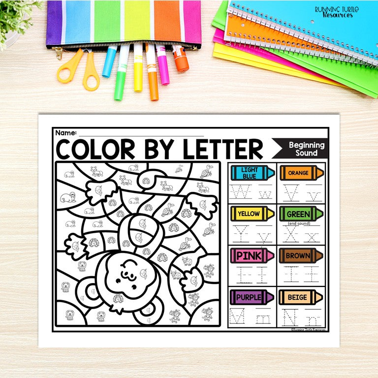 Zoo Color by Letter and Beginning Sound Pages
