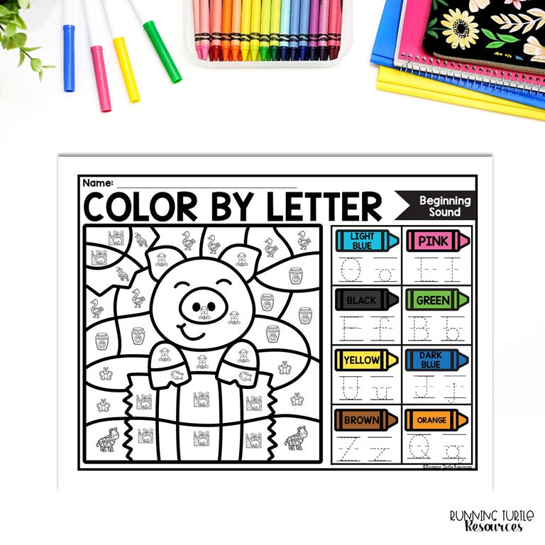 Farm Color by Letter and Beginning Sound Pages
