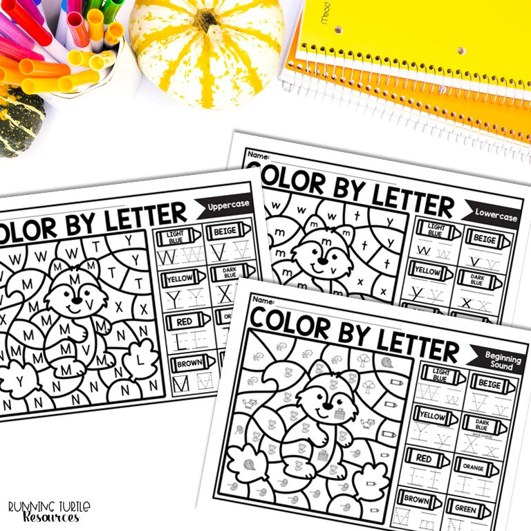 Fall Color by Letter and Beginning Sound Pages