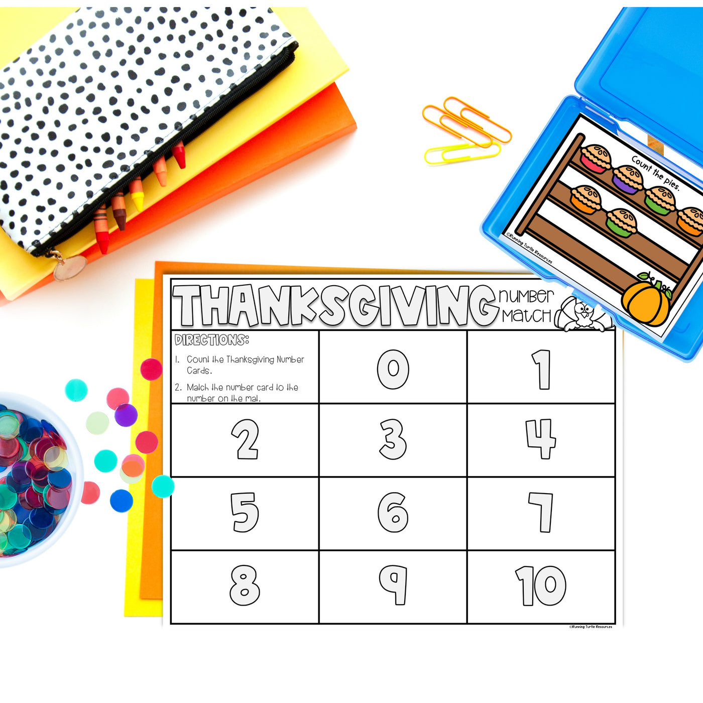 Thanksgiving Number Match Count and Cover Task Cards