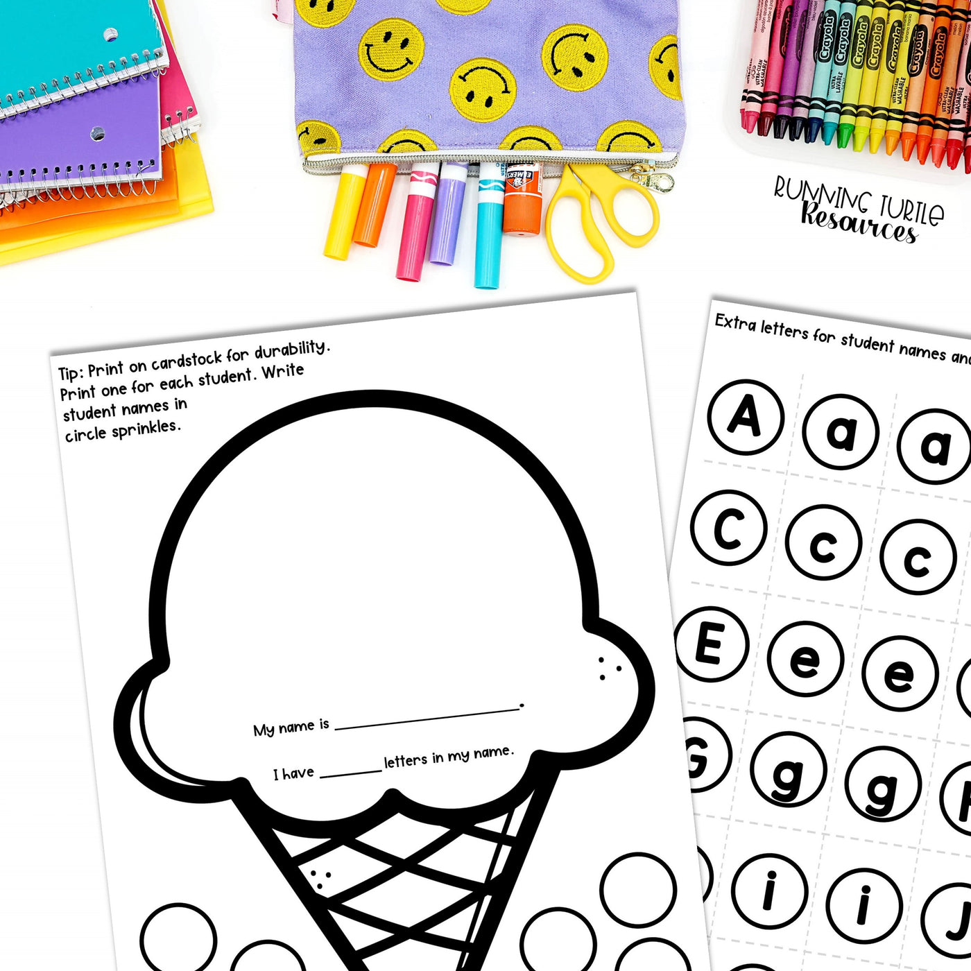 Editable Summer Ice Cream Name Craft