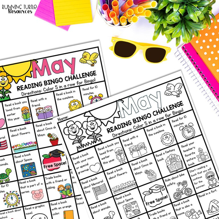 May Reading Log, Spring Bookmarks, Summer Reading Bingo, End of Year Bingo