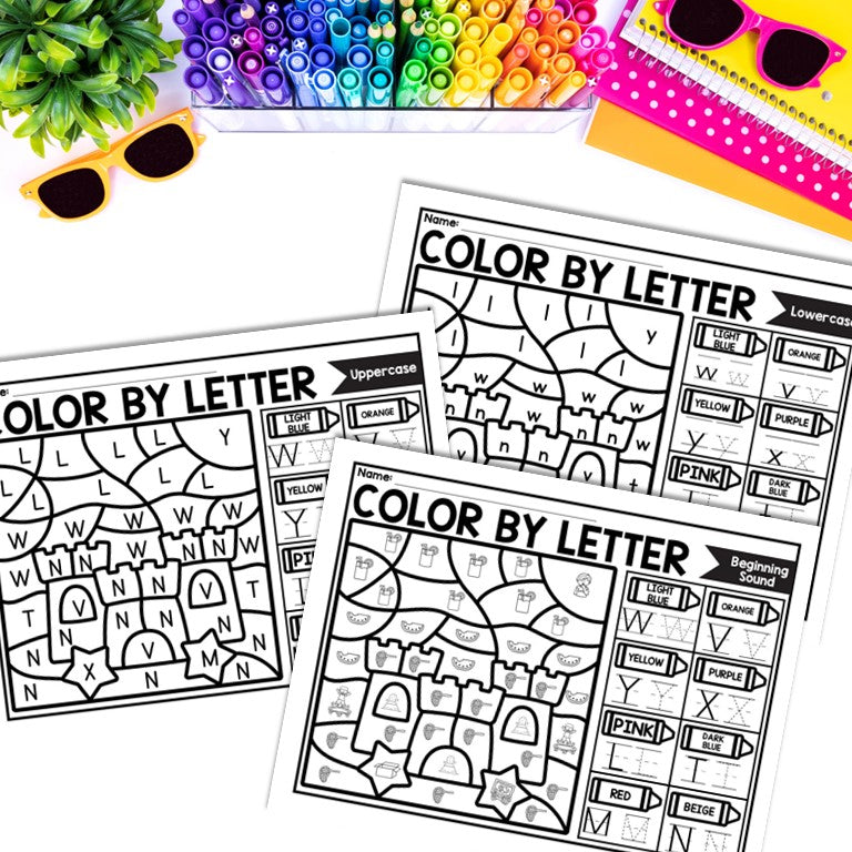 Summer Color by Letter and Beginning Sound Pages