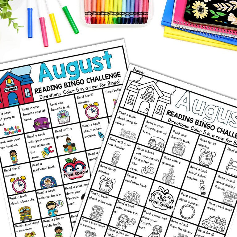 August Reading Bingo, Back to School Reading Challenge and Bookmarks