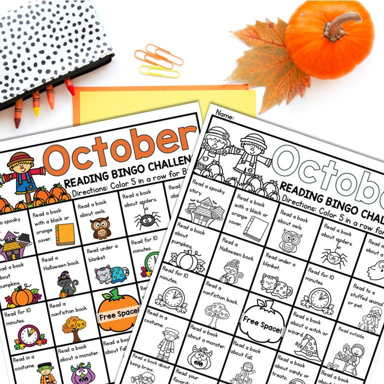 October Reading Bingo, Fall Reading Challenge and Bookmarks