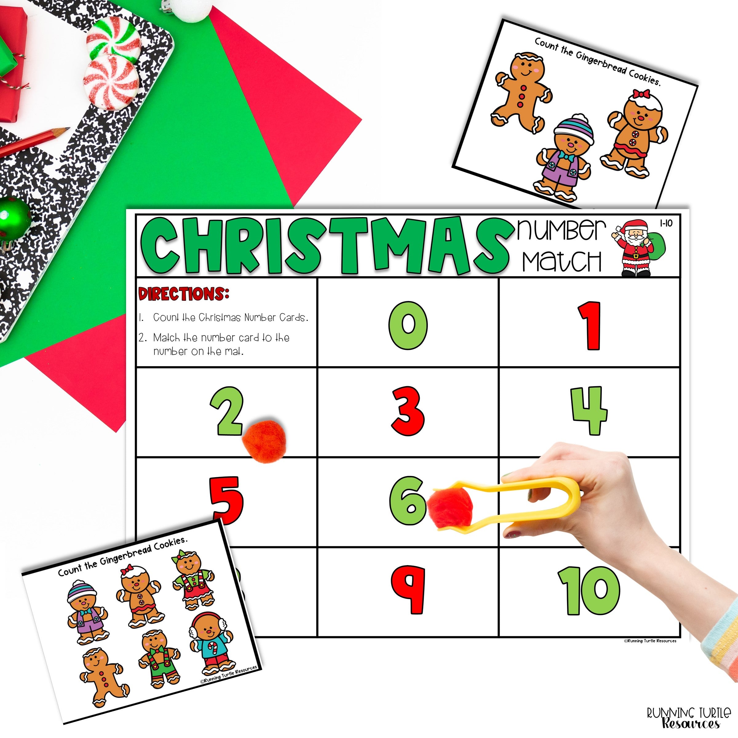 Christmas Number Match Count and Cover Task Cards