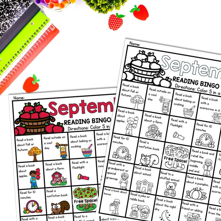 September Reading Bingo, Fall Reading Challenge and Bookmarks