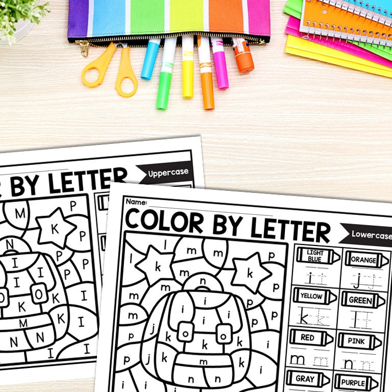 Back to School Color by Letter and Beginning Sound Pages