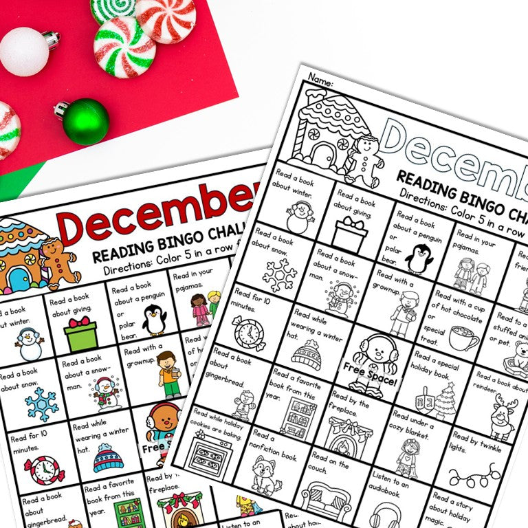 December Reading Log, Bingo Reading Challenge and Bookmarks