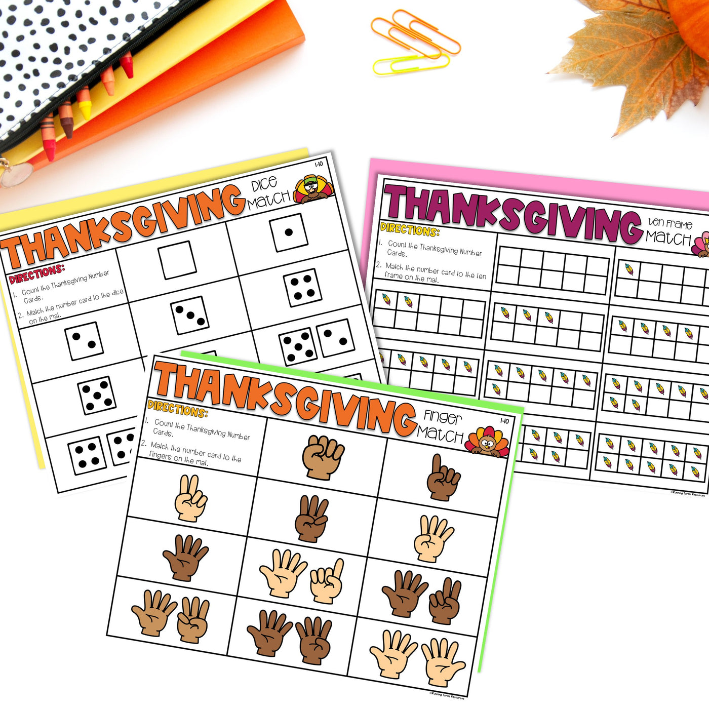 Thanksgiving Number Match Count and Cover Task Cards