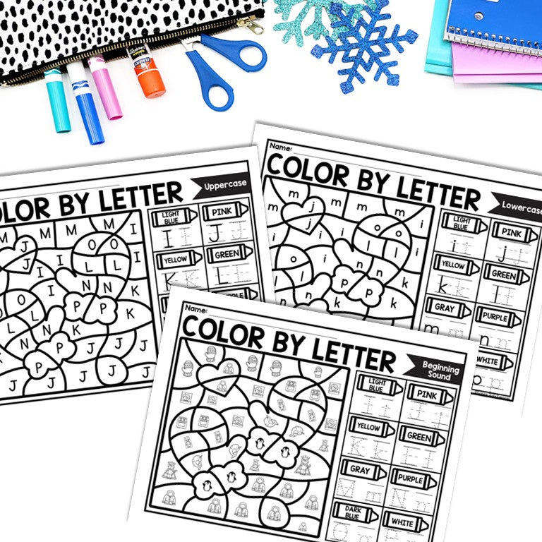 Winter Color by Letter and Beginning Sound Pages