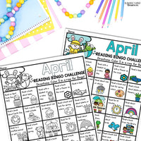 April Reading Log and Spring Bookmarks, Spring Break Reading Challenge Bingo Board