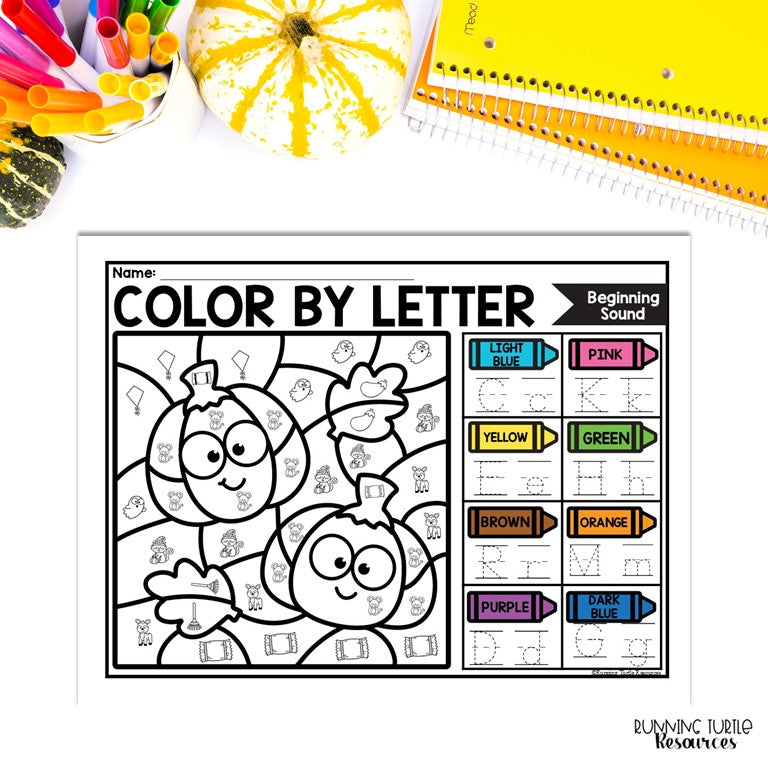 Fall Color by Letter and Beginning Sound Pages