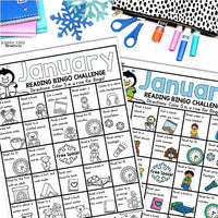 January Reading Log and Bookmark, Winter Bingo Reading Challenge