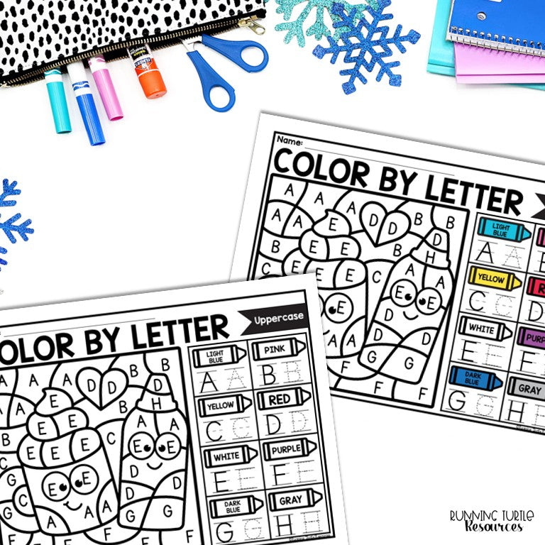 Winter Color by Letter and Beginning Sound Pages