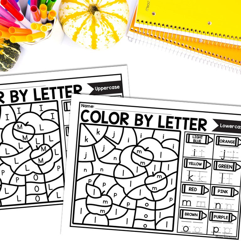 Fall Color by Letter and Beginning Sound Pages