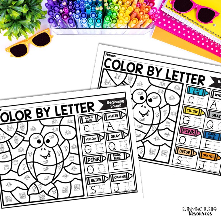 Summer Color by Letter and Beginning Sound Pages