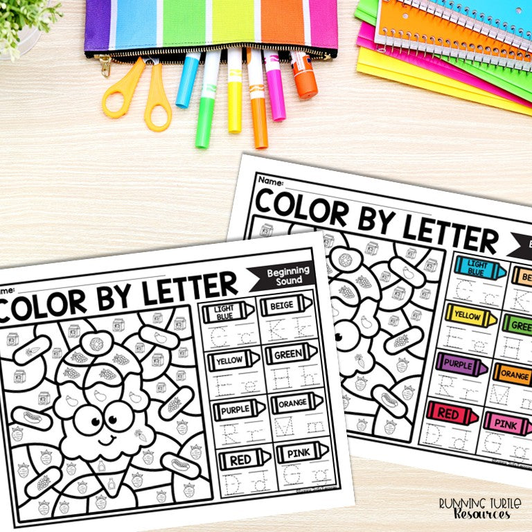 Food Color by Letter and Beginning Sound Pages