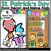 Door photograph with colorful words that says Cerealously Lucky Class with Editable Lucky Charm Name Tags