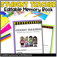 Student teacher memory book with colorful stationery items on a black background