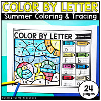 Image showing a Summer themed color by number activity that includes 24 pages and area for children to trace letters.