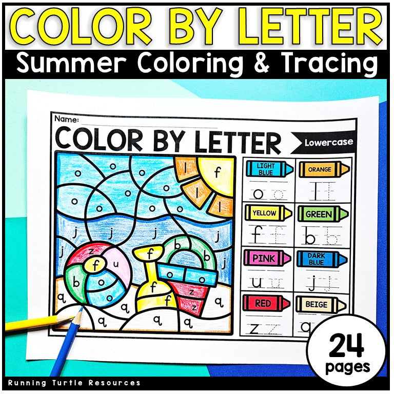 Image showing a Summer themed color by number activity that includes 24 pages and area for children to trace letters.