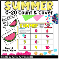 Educational summer-themed math activity with number matching game and watermelon seed cards.