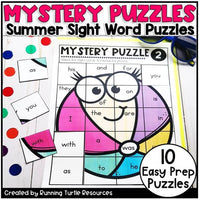 Promotional image of a colorful summer themed sight word puzzle.