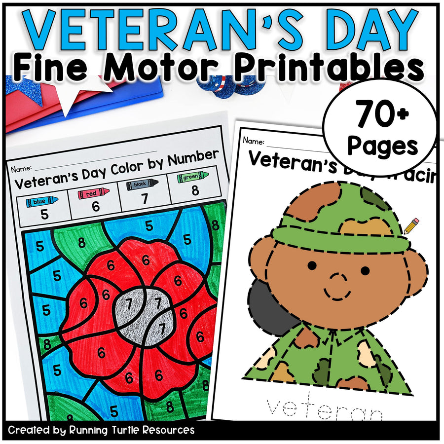 Promotional image of a Veteran's Day Tracing Page and Color by Number Page 