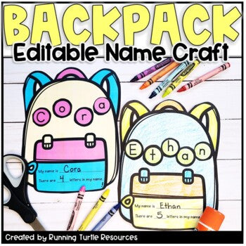 Promotional image of a colorful backpack craft with the names Cora and Ethan.