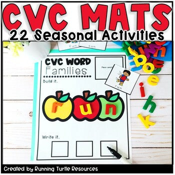 Promotional Image of a CVC Word Building Mat spelling the word "run" with magnet letters