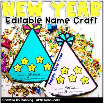 Promotional image of New Year hat craft spelling the names Mikey and Bella in stars.