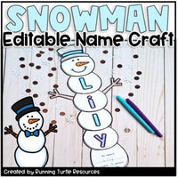 Promotional image of a 6 part snowman with the name Lily and a bottom snowball that has students writing their name and the number of letters in their name.