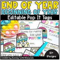 Promotional image of colorful gift tag that says, "Thanks for making this year poppin!" and a pop fidget keychain for students.