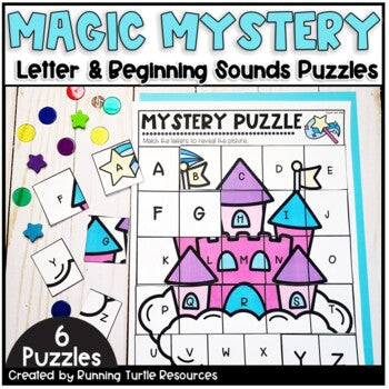Promotional image showing a letter match puzzle revealing a fairy tale castle.