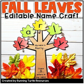 Promotional Image of colorful leaves with letters on them on a tree that says, "My name is Karly. I have 5 letters in my name."