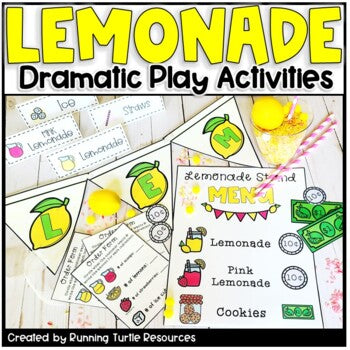Lemonade bunting with colorful lemonade menu and order form for summer dramatic play center in preschool and kindergarten.