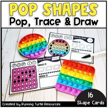 Promotional Image of pop it fidgets being used with task cards for students to recreate shapes on fidgets.