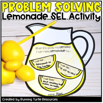 A colorful image of a pitcher of lemonade with lemons slices on it that outline problem solving skills.