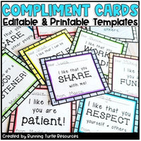 Photograph of positive compliments for students to give to each other with phrases like, "I like that you share with me."