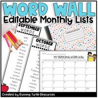 Promotional Image of a personal word wall, September Word List, October Word List, etc.